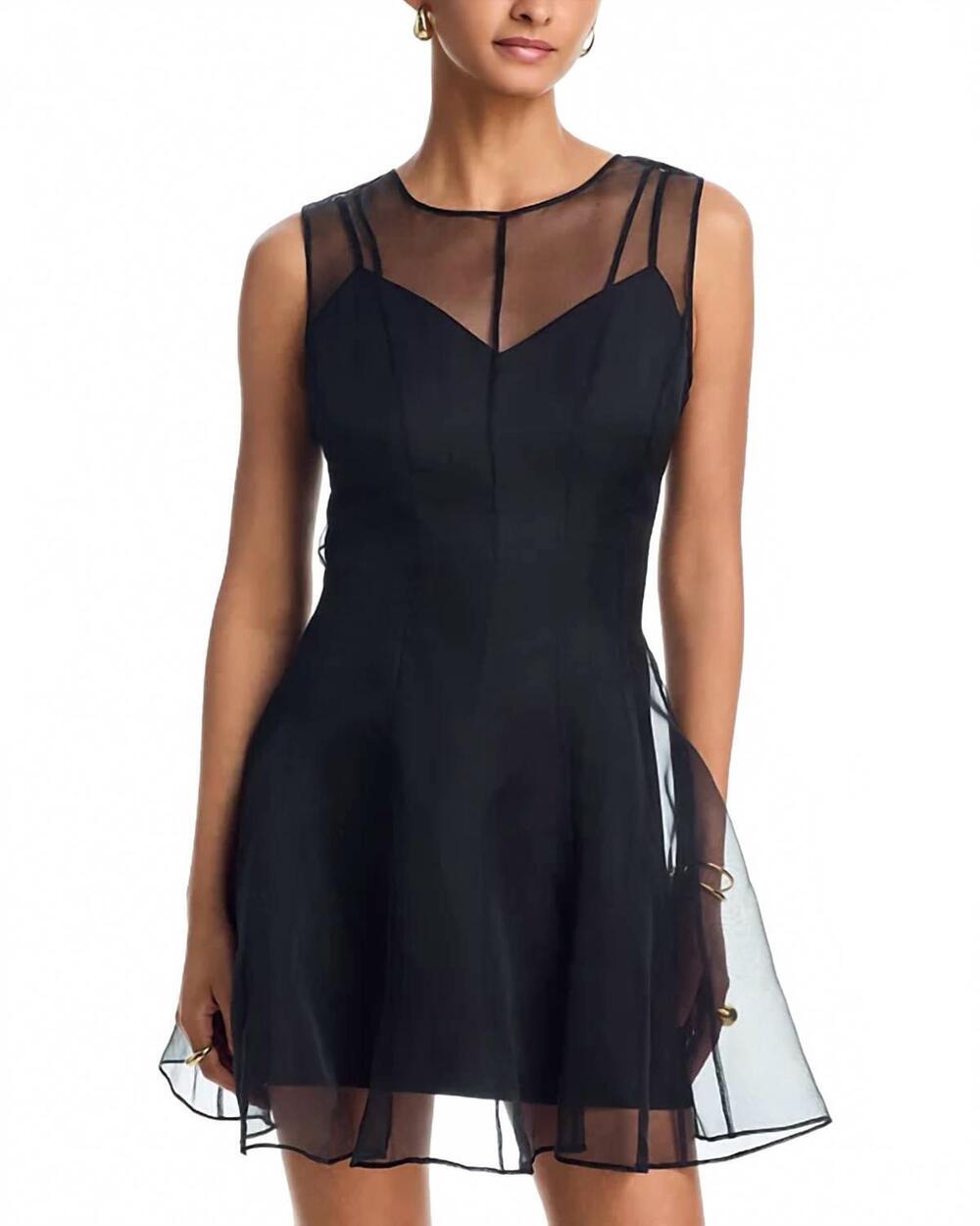 NEW MILLY women's ophelia organza mini dress in black